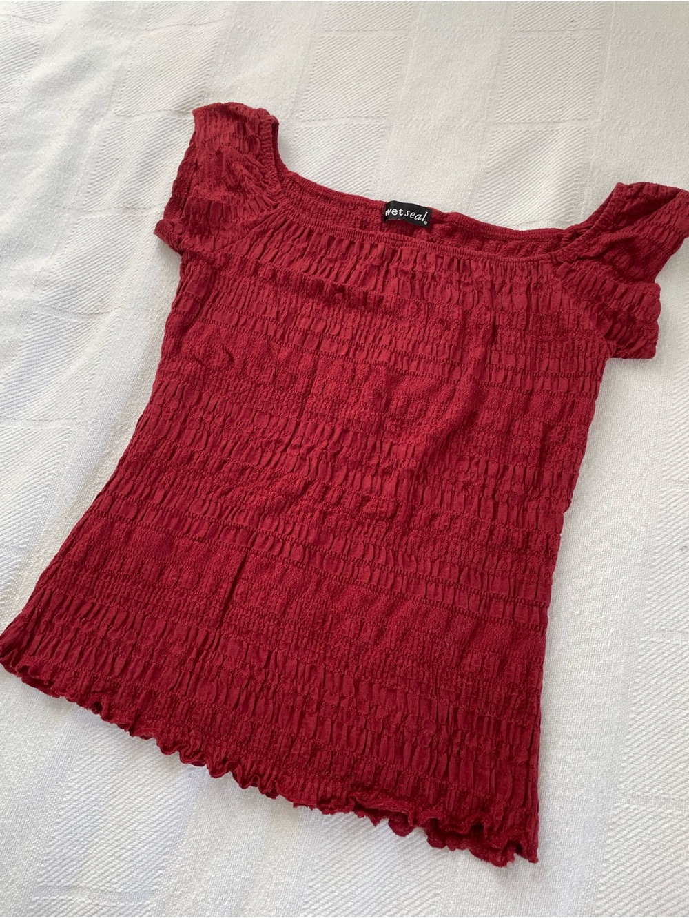 Wet Seal Red Smocked Off-Shoulder Camisole Top